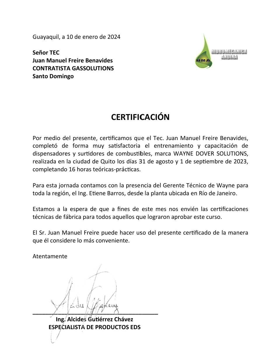 Certificado Franklin